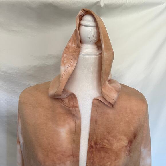SJS Womens Wrap Cardigan Hooded Top SIze Medium Peach Open Front Tie Dye Boho - Picture 5 of 9